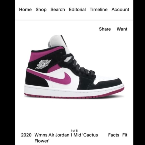 Jordan Shoes - Wmns Nike Air Jordan 1 Mid Black/Cactus Flower-White Size 7.5